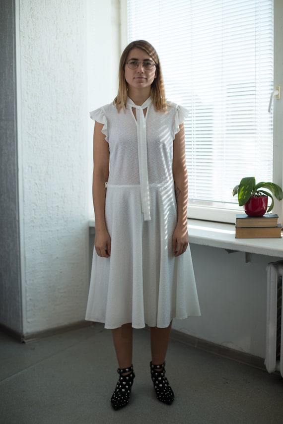Vintage 80's Minimalist White Wedding Dress