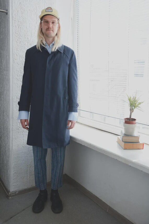 Vintage Classic Navy Blue Belted Trench Coat