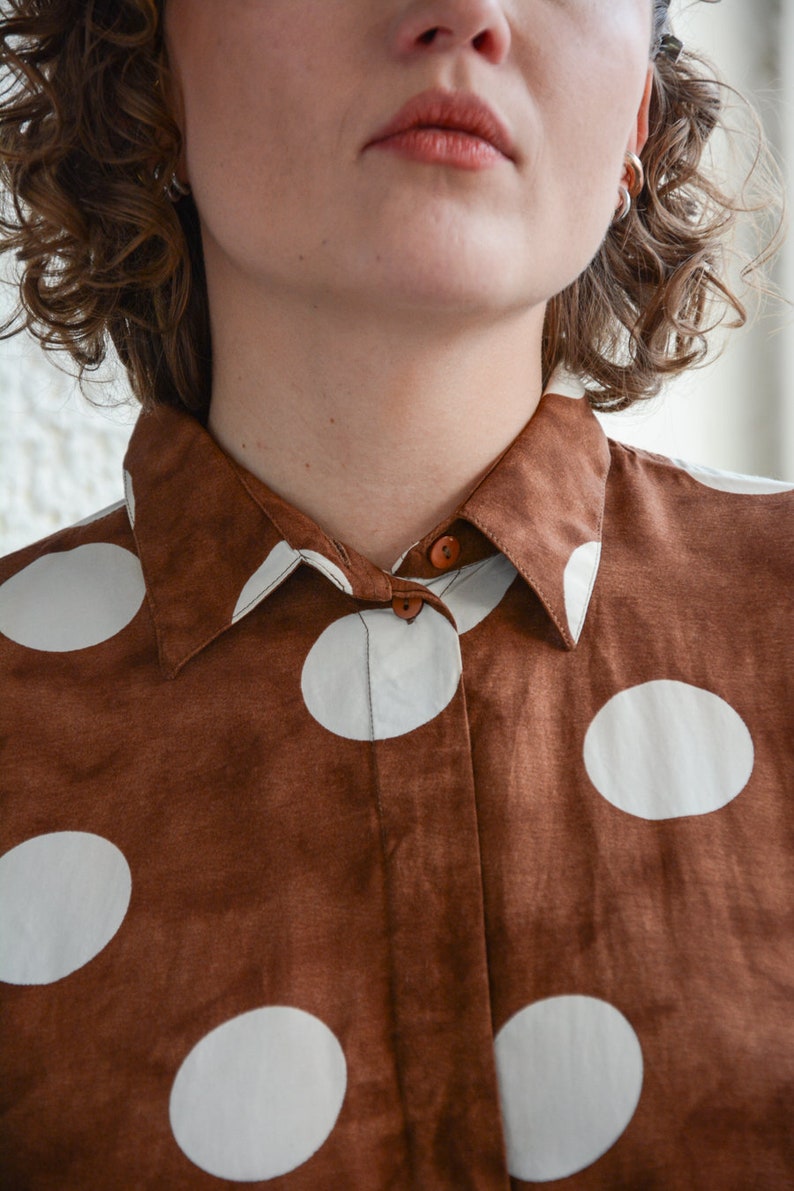 Vintage 80's Brown Polka Dot Shirt image 4