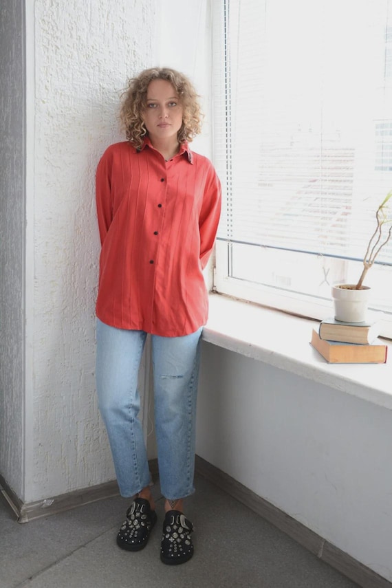 Vintage Bohemian Red Silk Blouse