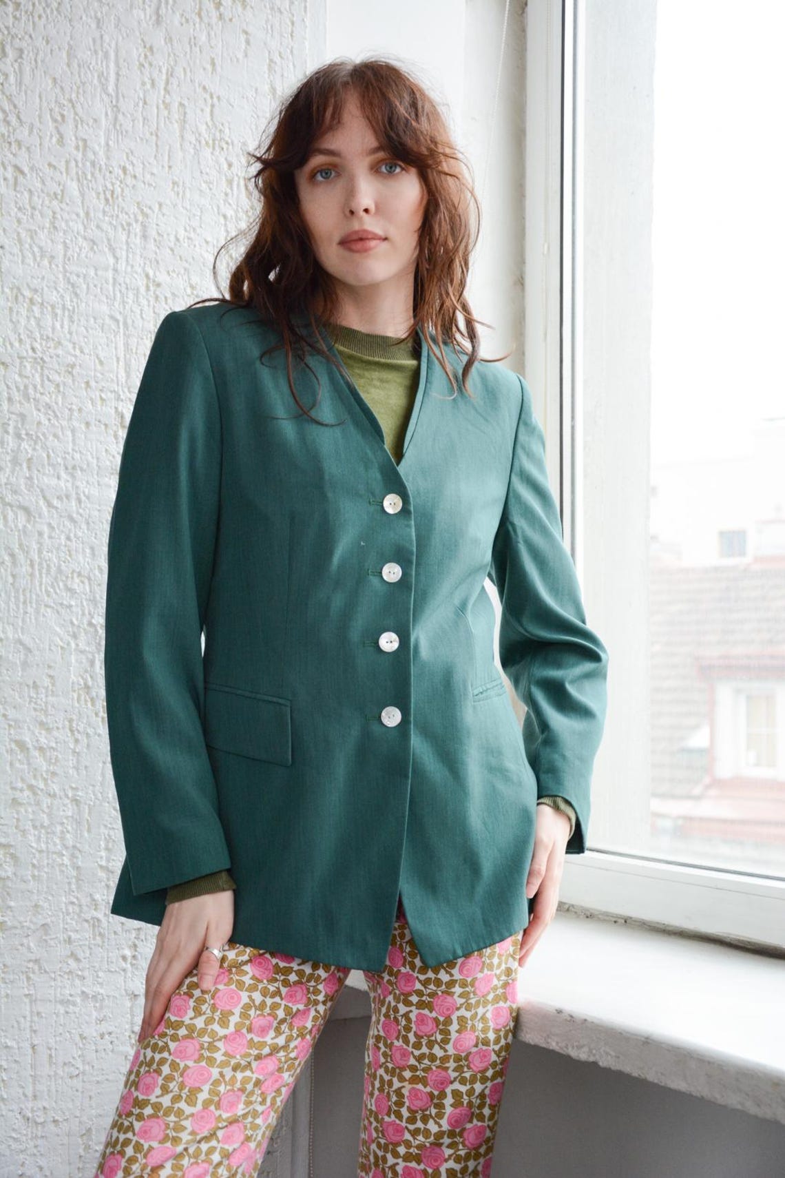 Vintage Green Wool Blazer, foto 2 di 4
