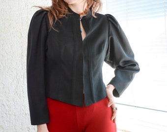 Vintage Black Wool Blend Puff Sleeved Austrian Jacket