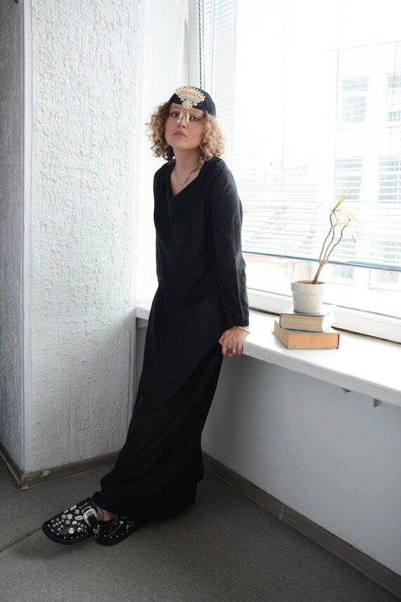 Vintage 60's Black Glitter Thread Maxi Dress