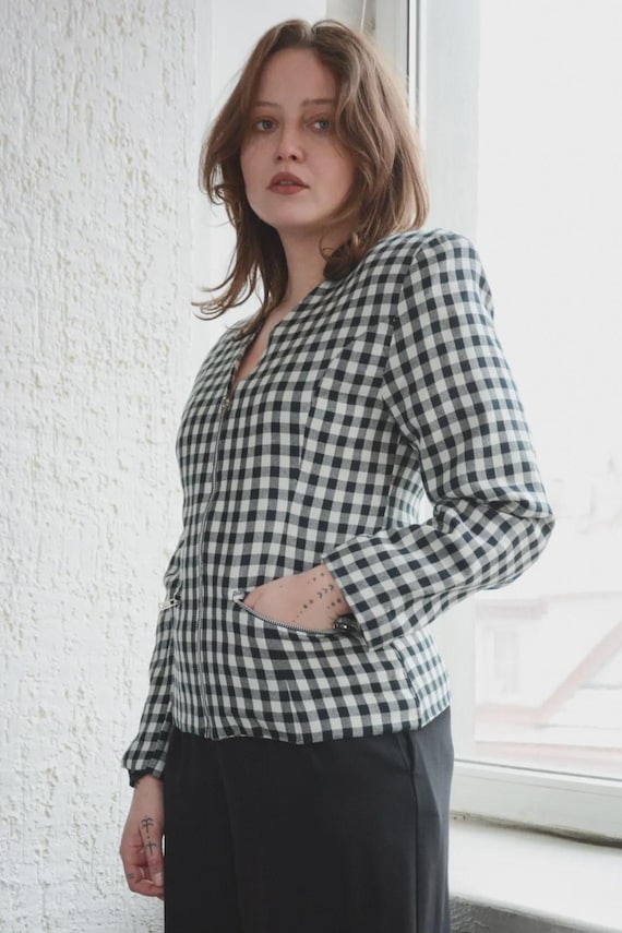 Vintage White/Black Checked Blazer Jacket
