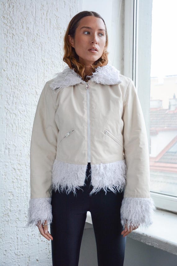 ジャケット・アウター Diesel archive TRIMS FAKE FUR Y2K Vintage Authentic Cream Faux Fur Trim DIESEL Jacket - Etsy