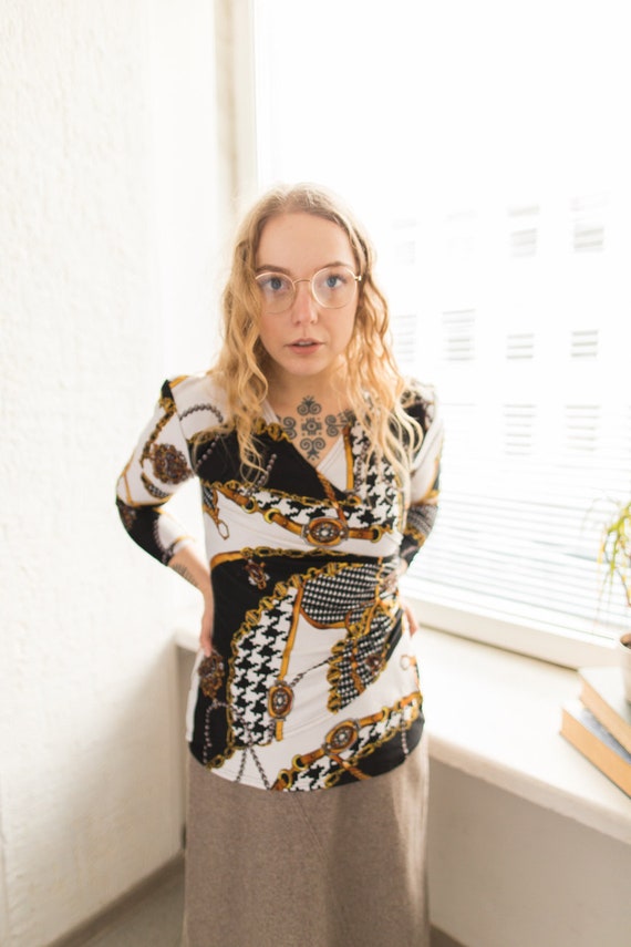 White chain top print dress