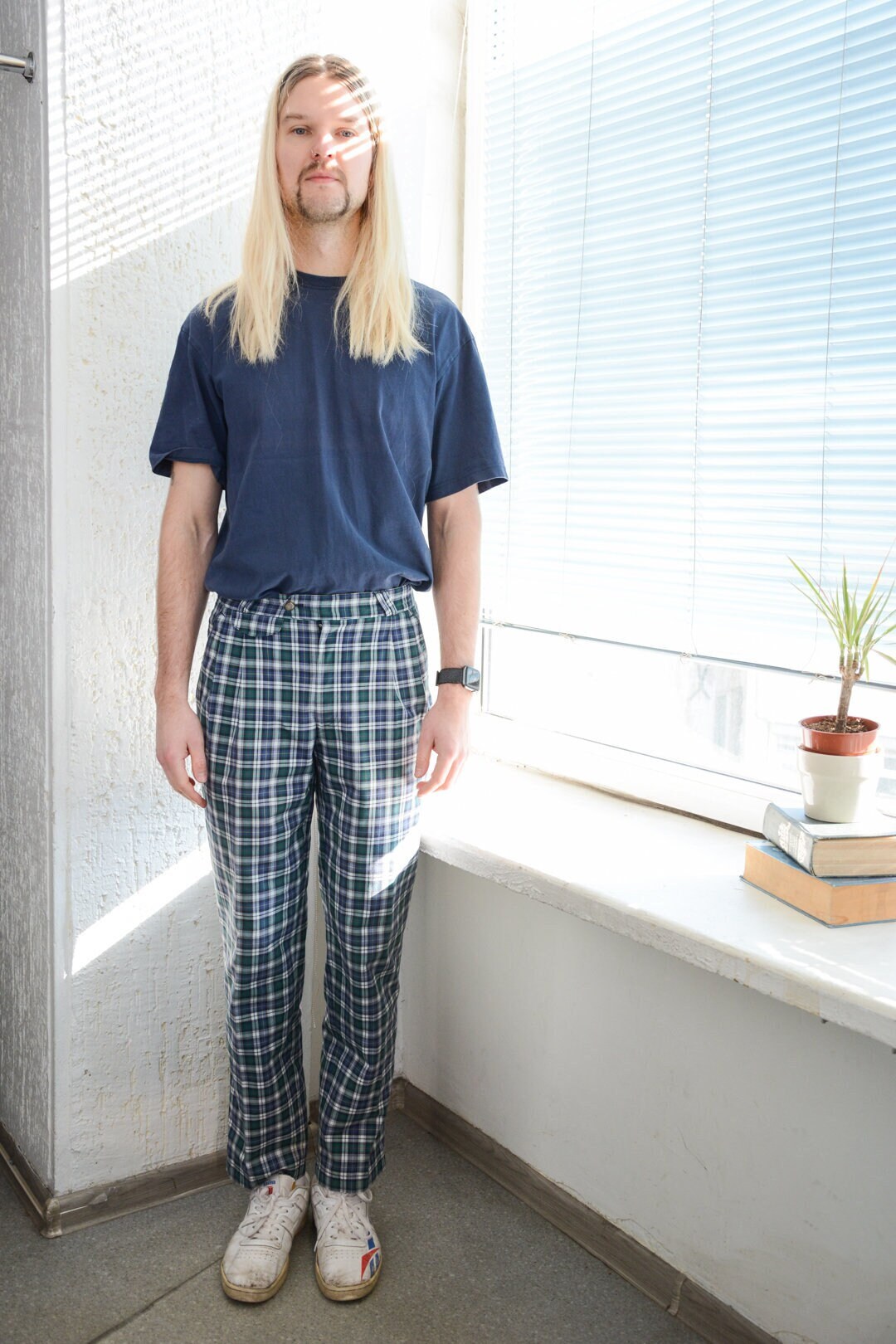 Vintage blauw geruite BRAX golfbroek Etsy Nederland