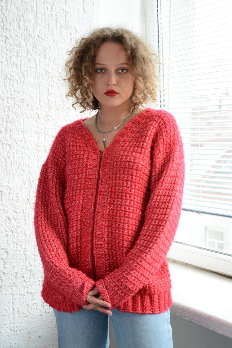 Vintage 80's Pink Knitted Cardigan - Etsy