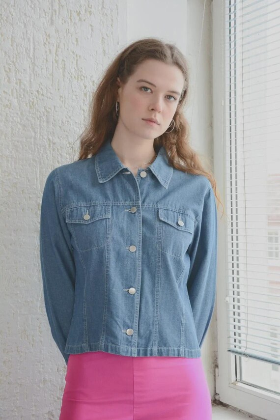 Vintage Blue Thin Denim Jacket | Lightweight Retro Shirt Style UK 10