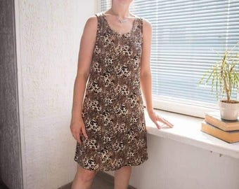Vintage Brown Leopard Print Mini Dress