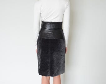 Vintage YSL Rive Gauche Leather Top Velvet Midi Skirt - Etsy Ireland