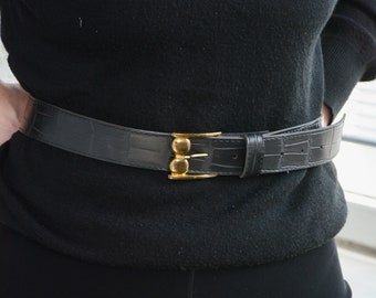 Vintage Black Faux Leather Belt