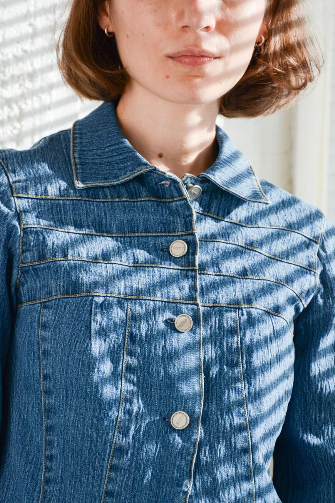 Vintage Blue Denim Stretchy Jacket, foto 2 di 2