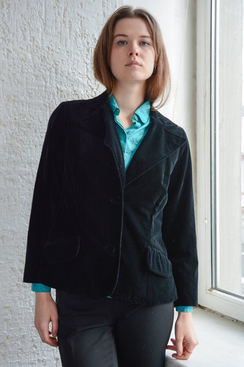 Vintage 60's Black Velvet Blazer Jacket image 1