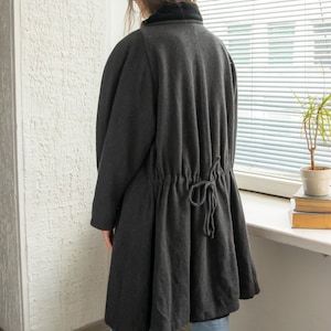Vintage 80&#39;s Grey Wool Velvet Trim Coat