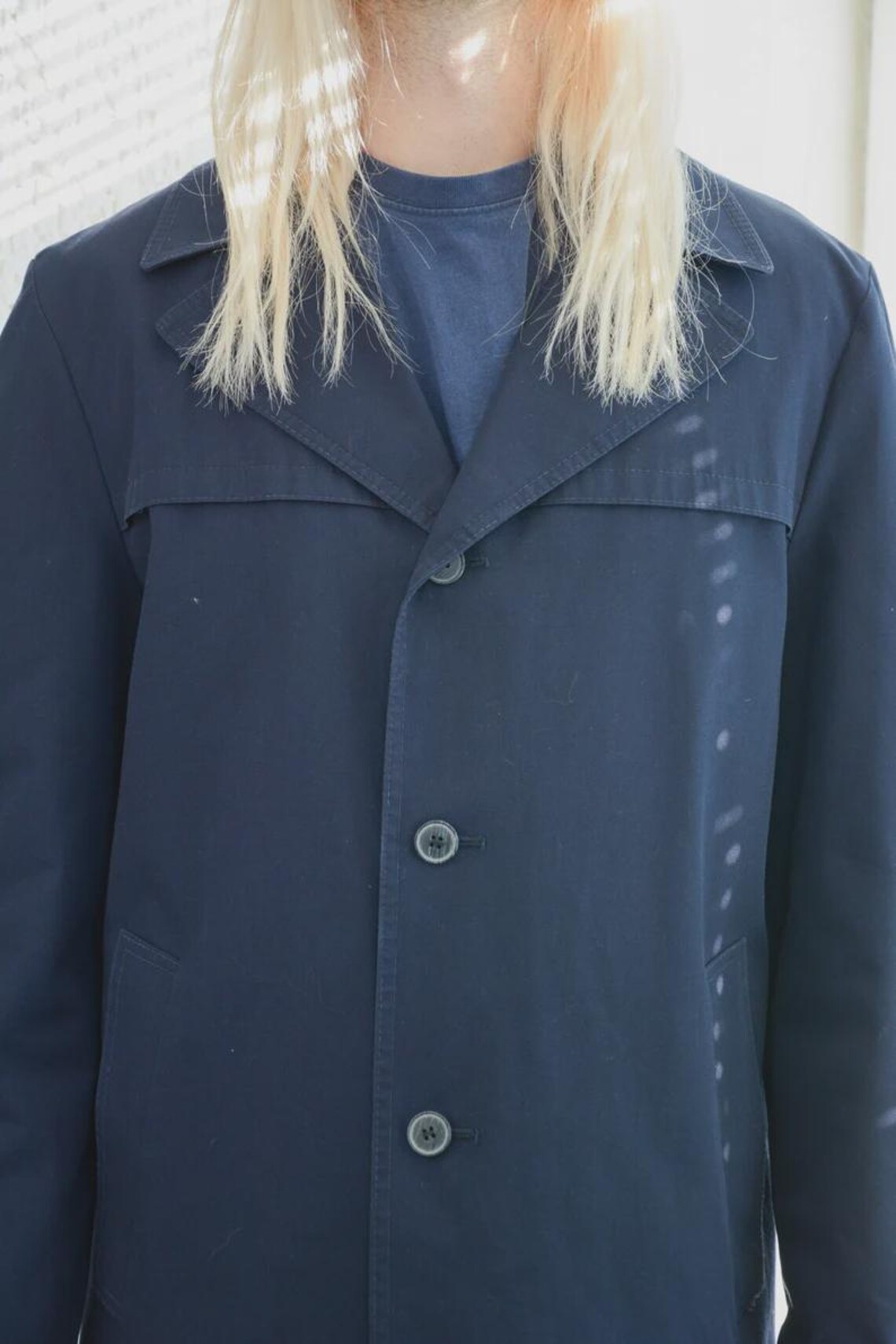 Vintage Classic Navy Blue Trench Coat, foto 3 di 3
