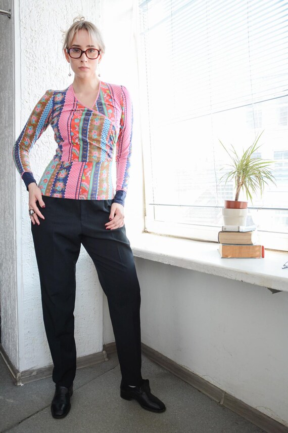 Vintage Multicolour Patterned Wrap Style Stretchy… - image 1