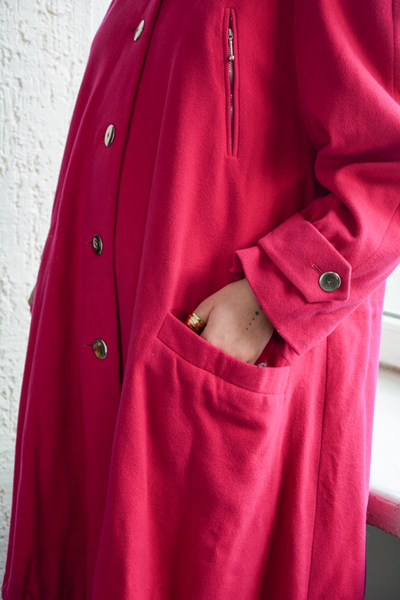 Vintage 80's Magenta Pink Wool Parka Coat imagem 4