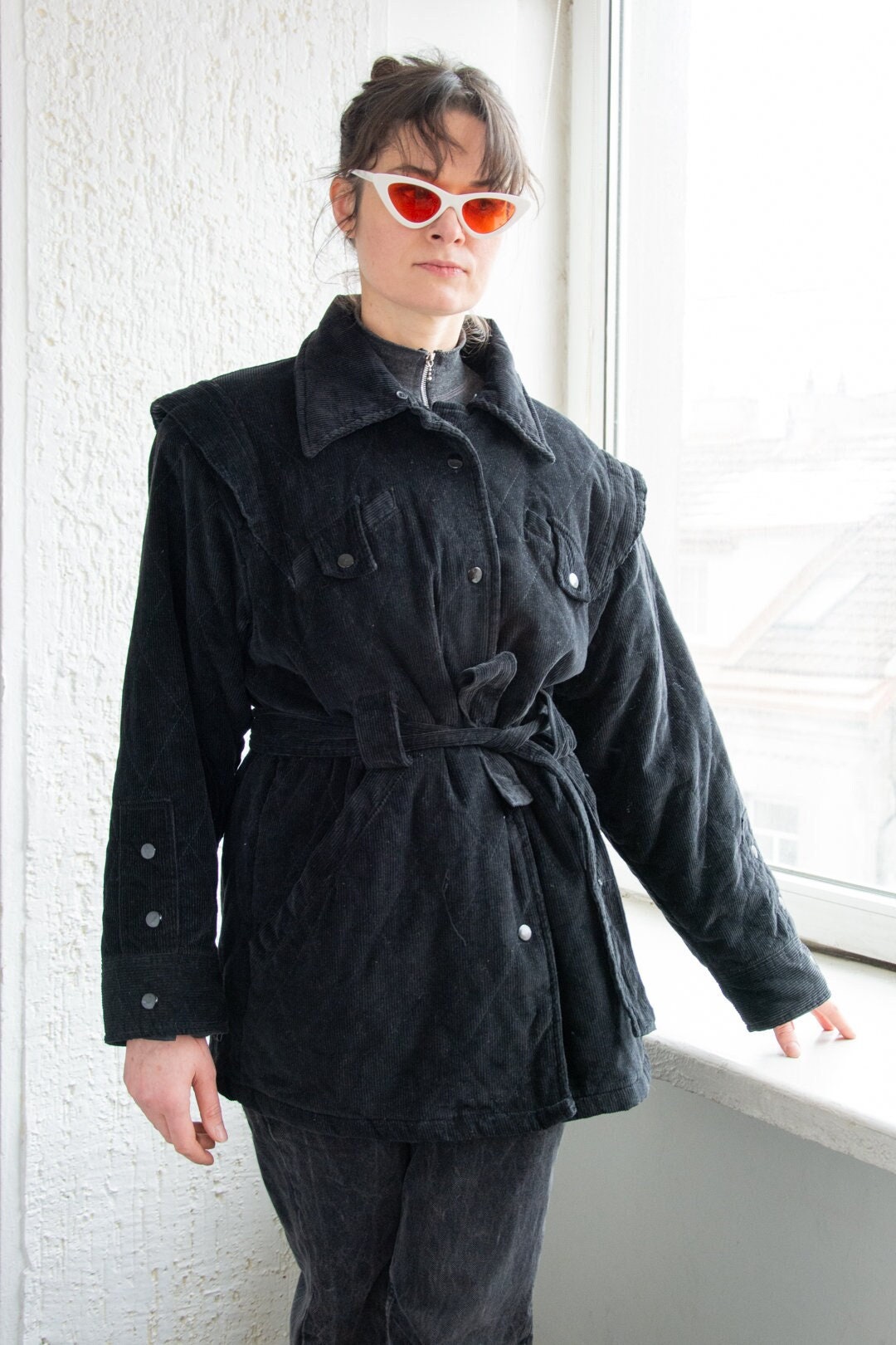 Black Corduroy Coat Etsy UK