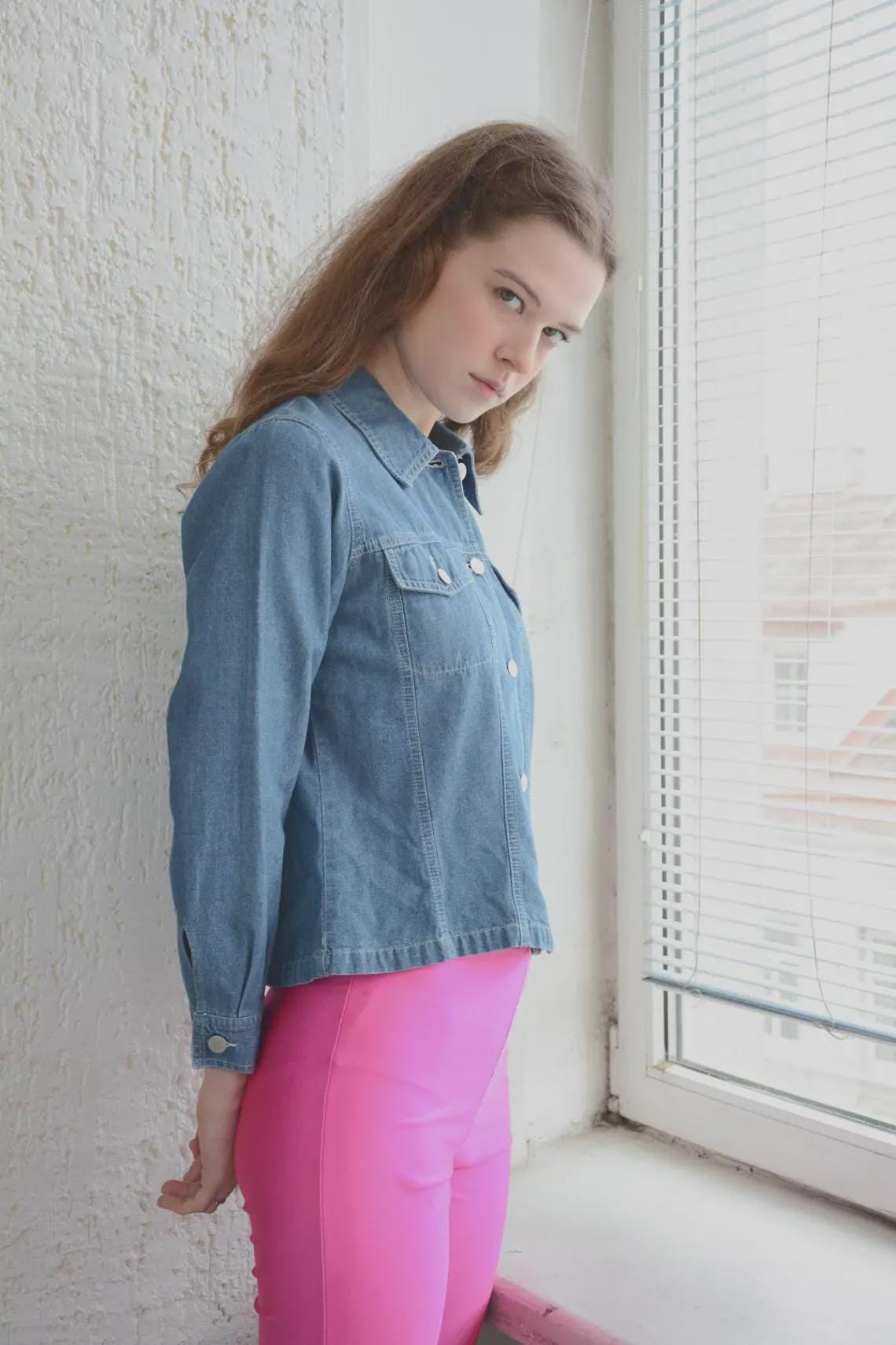 Vintage Blue Thin Denim Jacket | Lightweight Retro Shirt Style UK 10, foto 2 di 5