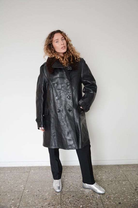 Antique SKINNARLAND 1950s Swedish Military Goatskin Black Leather