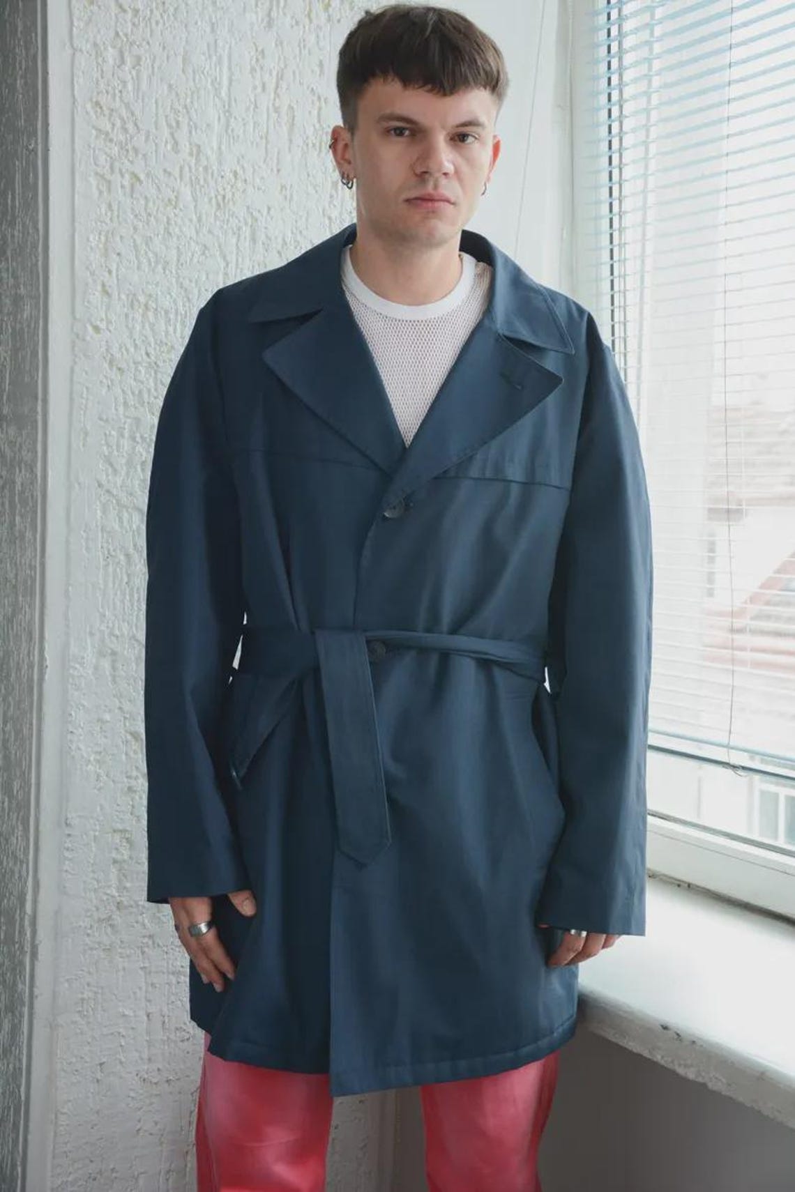 Vintage Bohemian Navy Blue Trench Coat, foto 3 di 5