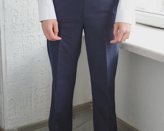 Vintage blå ullbyxor med unik design