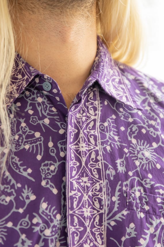 Vintage Rare 70's Purple Patterned Bohemian Shirt - image 3