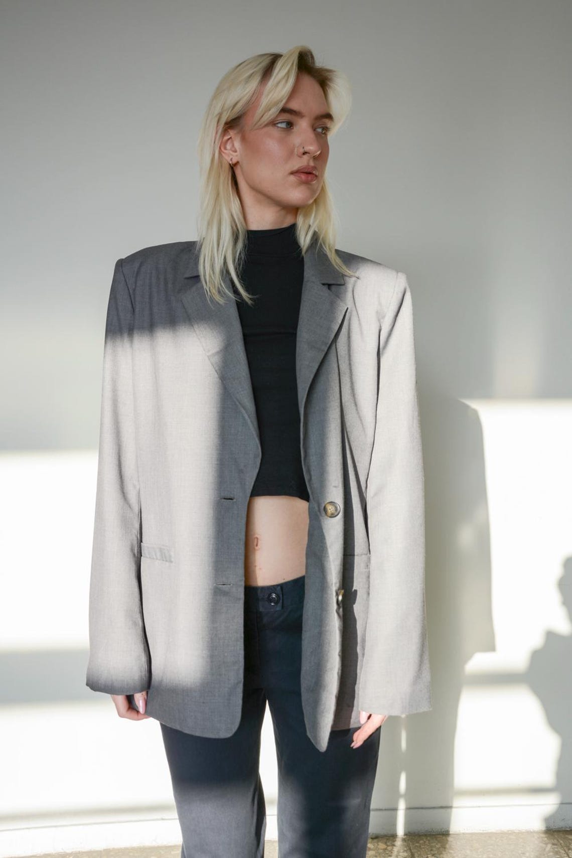 Vintage Classic Grey Blazer Jacket, foto 4 di 5