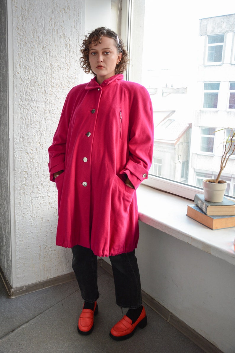 Vintage 80's Magenta Pink Wool Parka Coat imagem 2