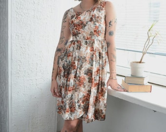 Vintage 1970s Brown Floral Print Mini Dress