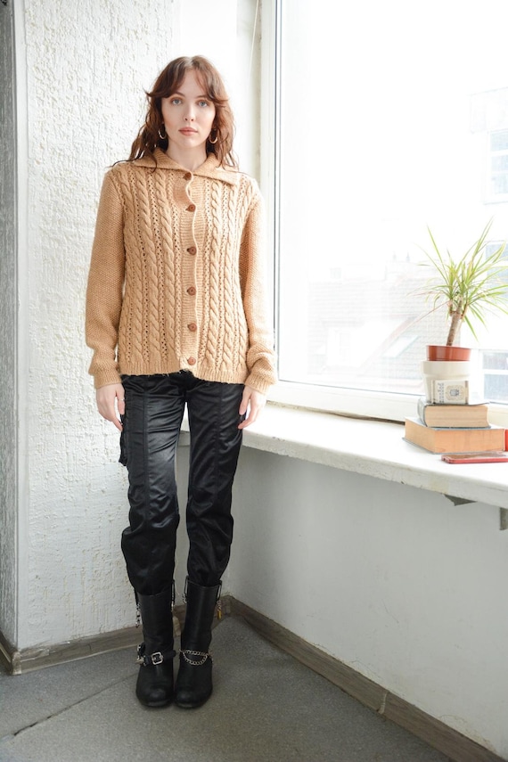 Vintage Bohemian Beige Wool Blend Cardigan