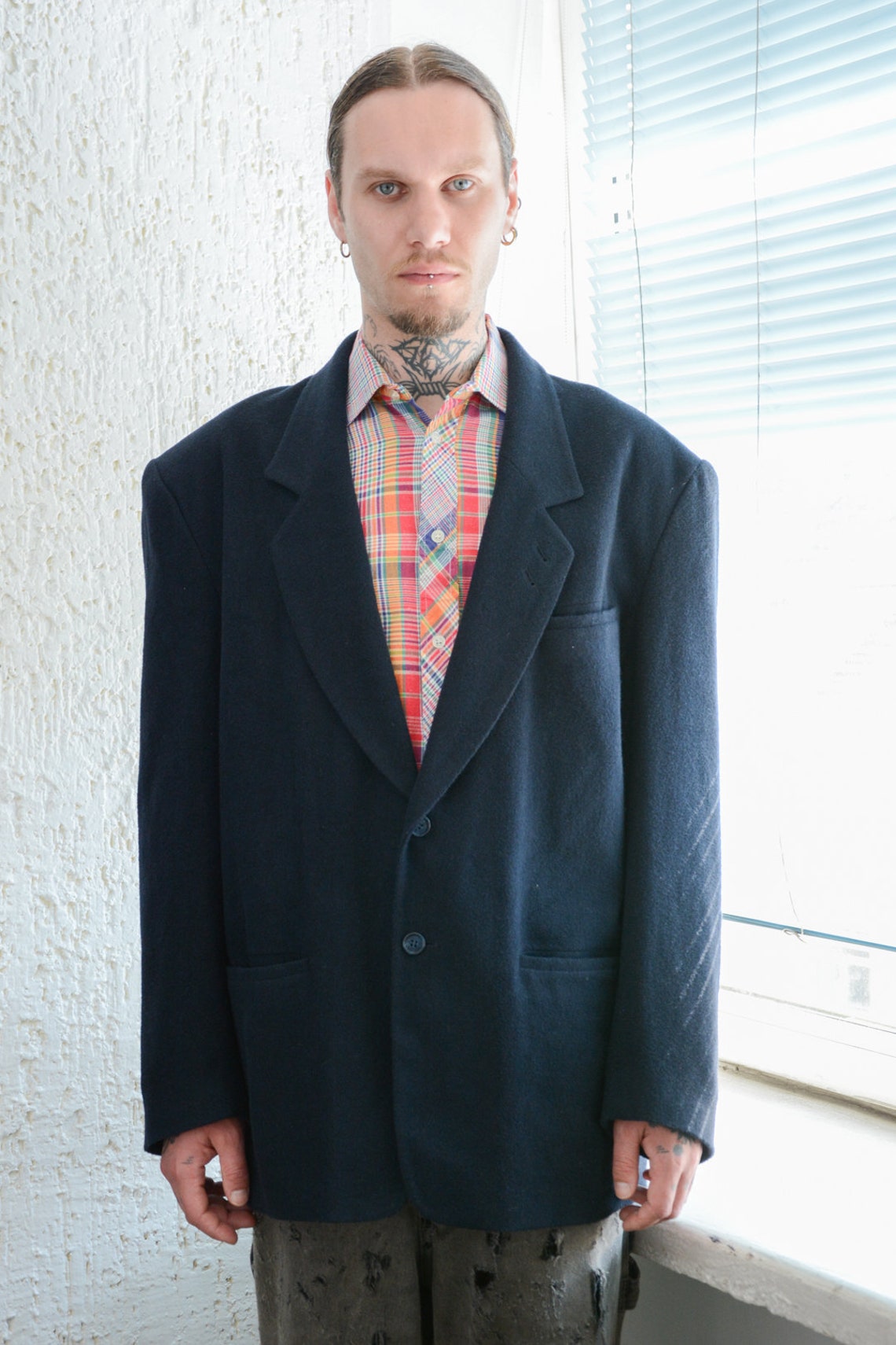 Vintage 80's Navy Wool Blazer, foto 2 di 5
