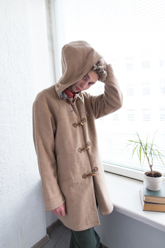 Vintage 80's Camel Hooded Wool Parka
