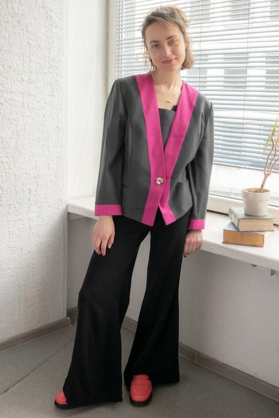 Vintage Rare Grey/Magenta Wool Blazer