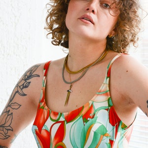 Vintage 80's Orange/Green Floral Print Swimsuit image 3