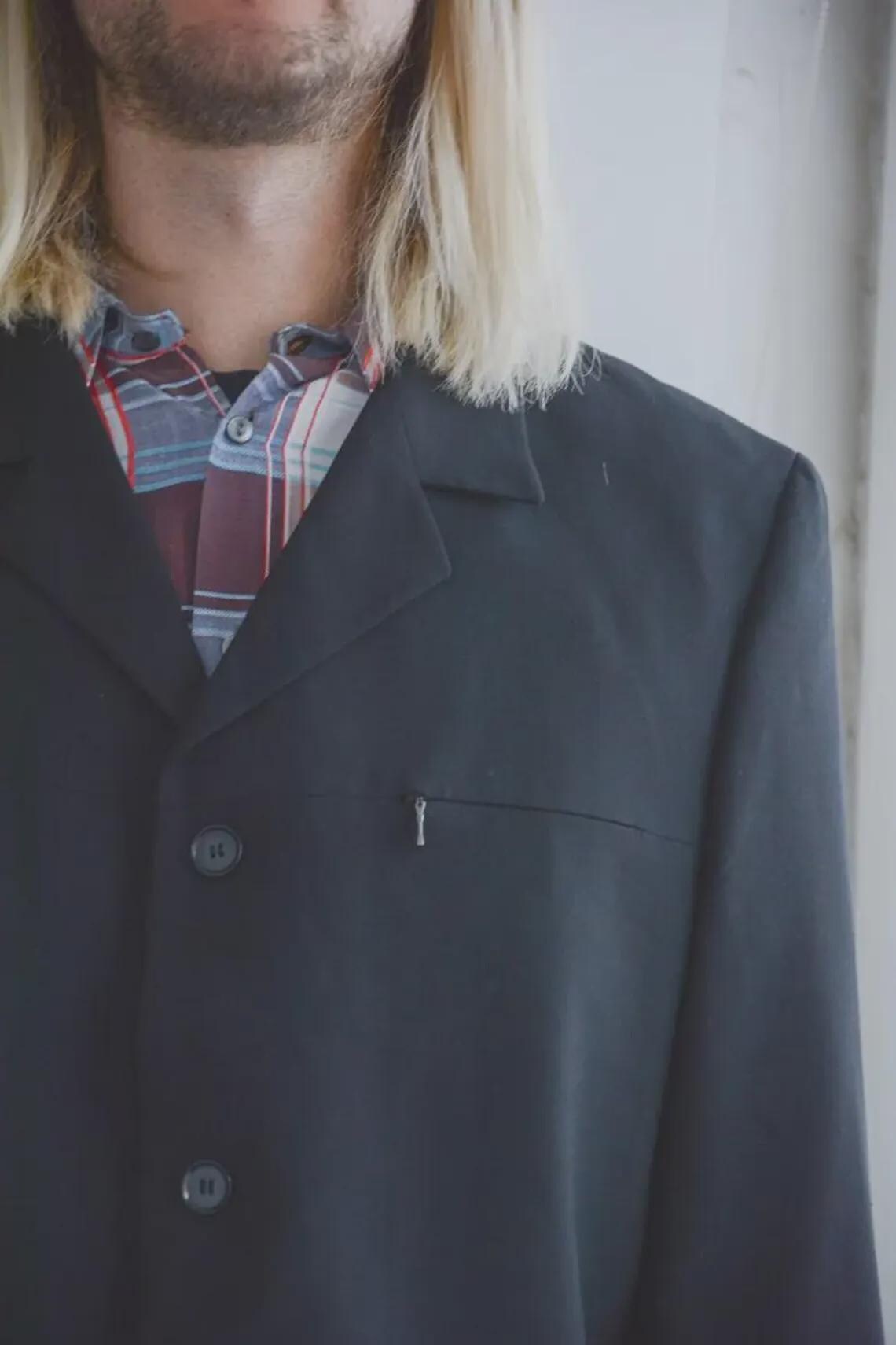 Vintage Modern Black Wool Blazer Jacket, foto 2 di 4