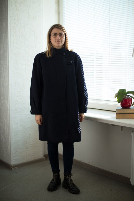 Vintage 70's Navy Blue Wool Winter Coat