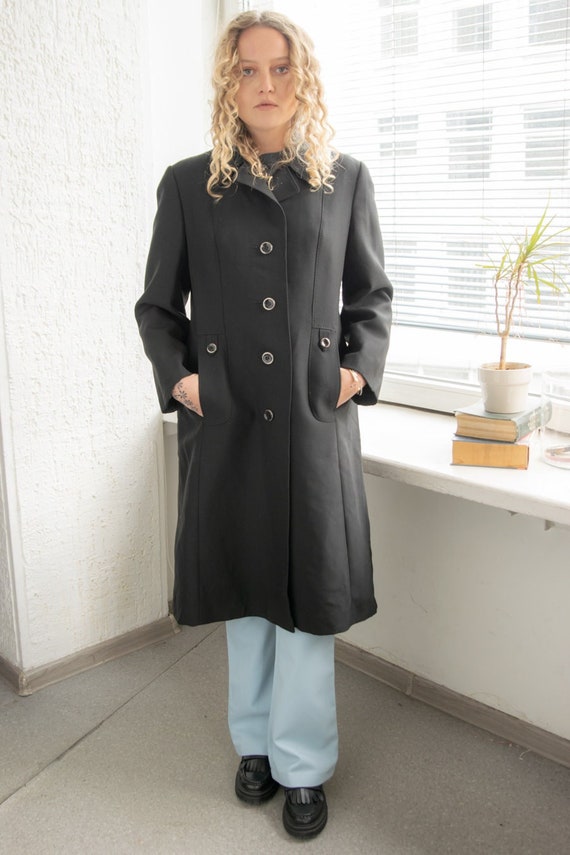 Vintage 70 s Black Wool Coat Etsy UK