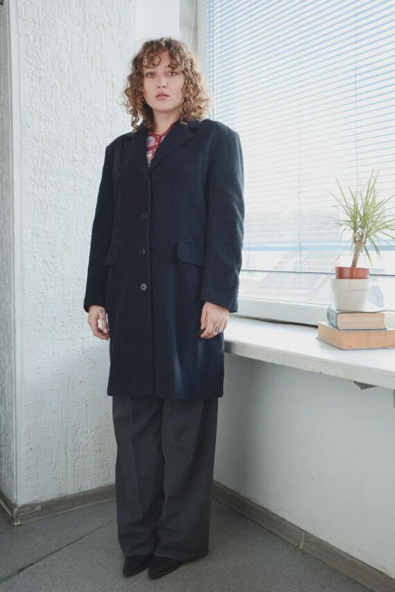 Vintage Unisex Classic Black Wool Coat