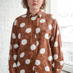 Vintage 80's Brown Polka Dot Shirt image 2