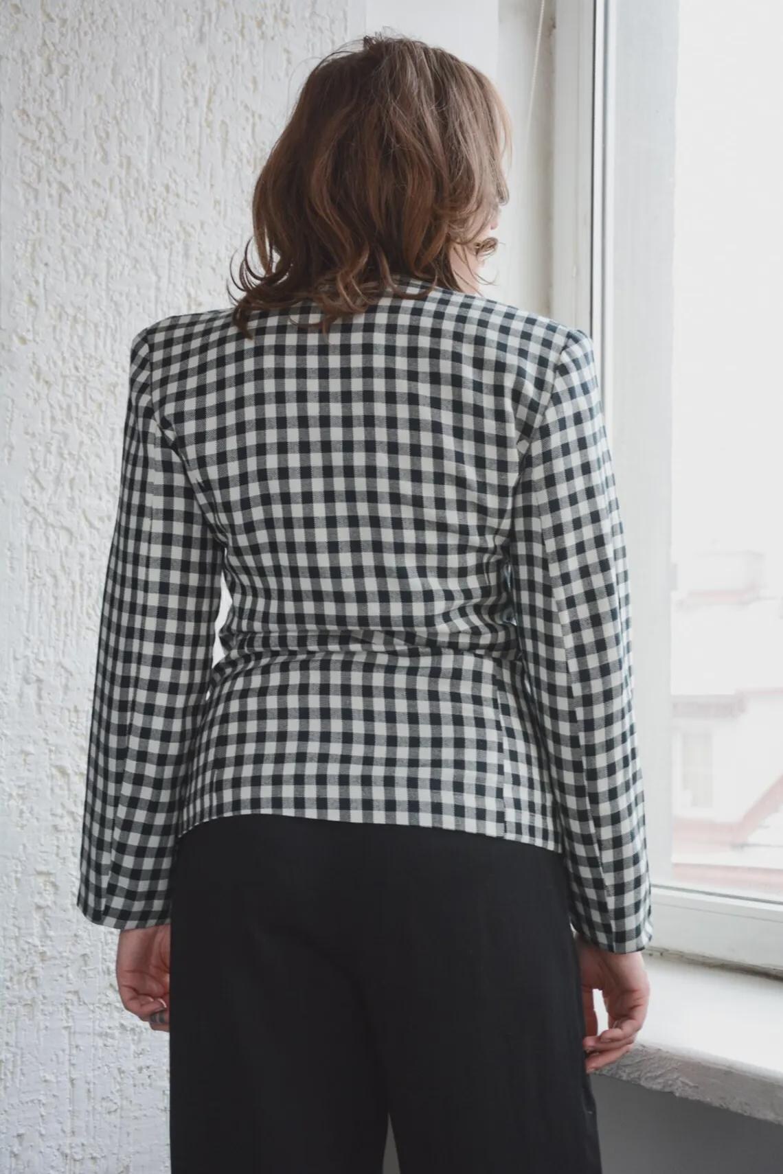 Vintage White/Black Checked Blazer Jacket, foto 4 di 4