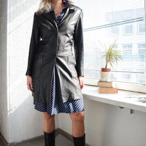 Manteau en cuir souple noir vintage