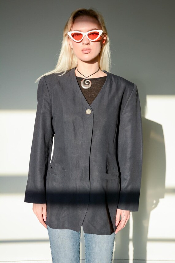 Vintage Minimalist Grey Blazer Jacket