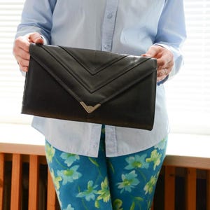 Vintage Black Faux Leather Clutch Bag