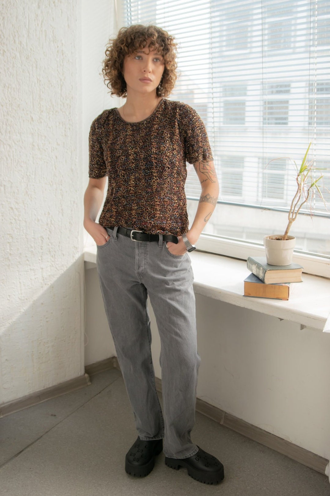 Thread 80s Vintage 80's Glitter Thread Beaded Top - Etsy