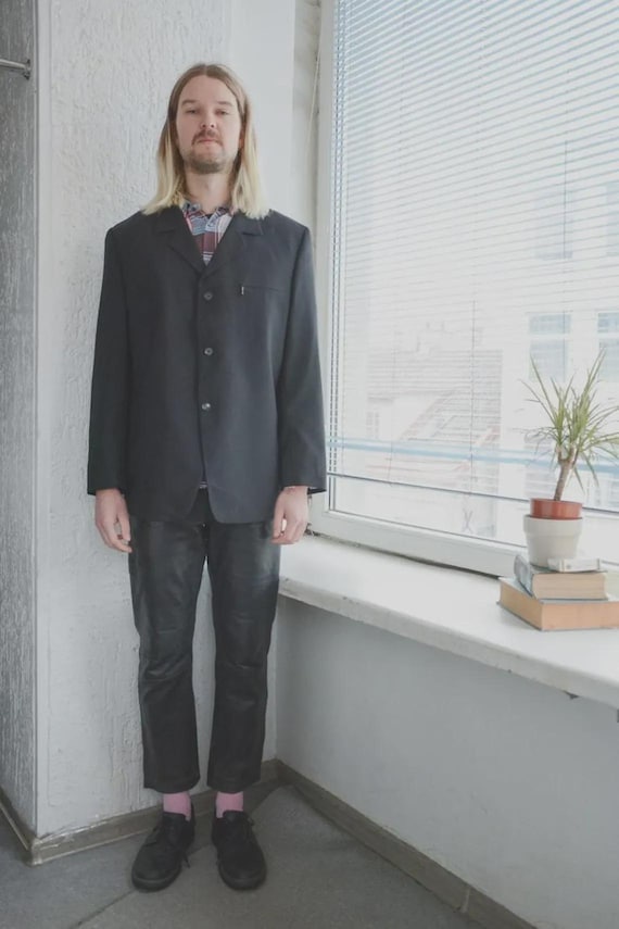 Vintage Modern Black Wool Blazer Jacket