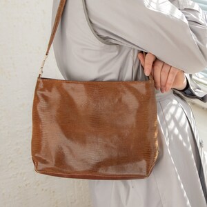 Vintage 80's Brown Leather Shoulder Bag image 1
