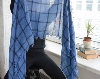 Vintage Blue Checked Scarf