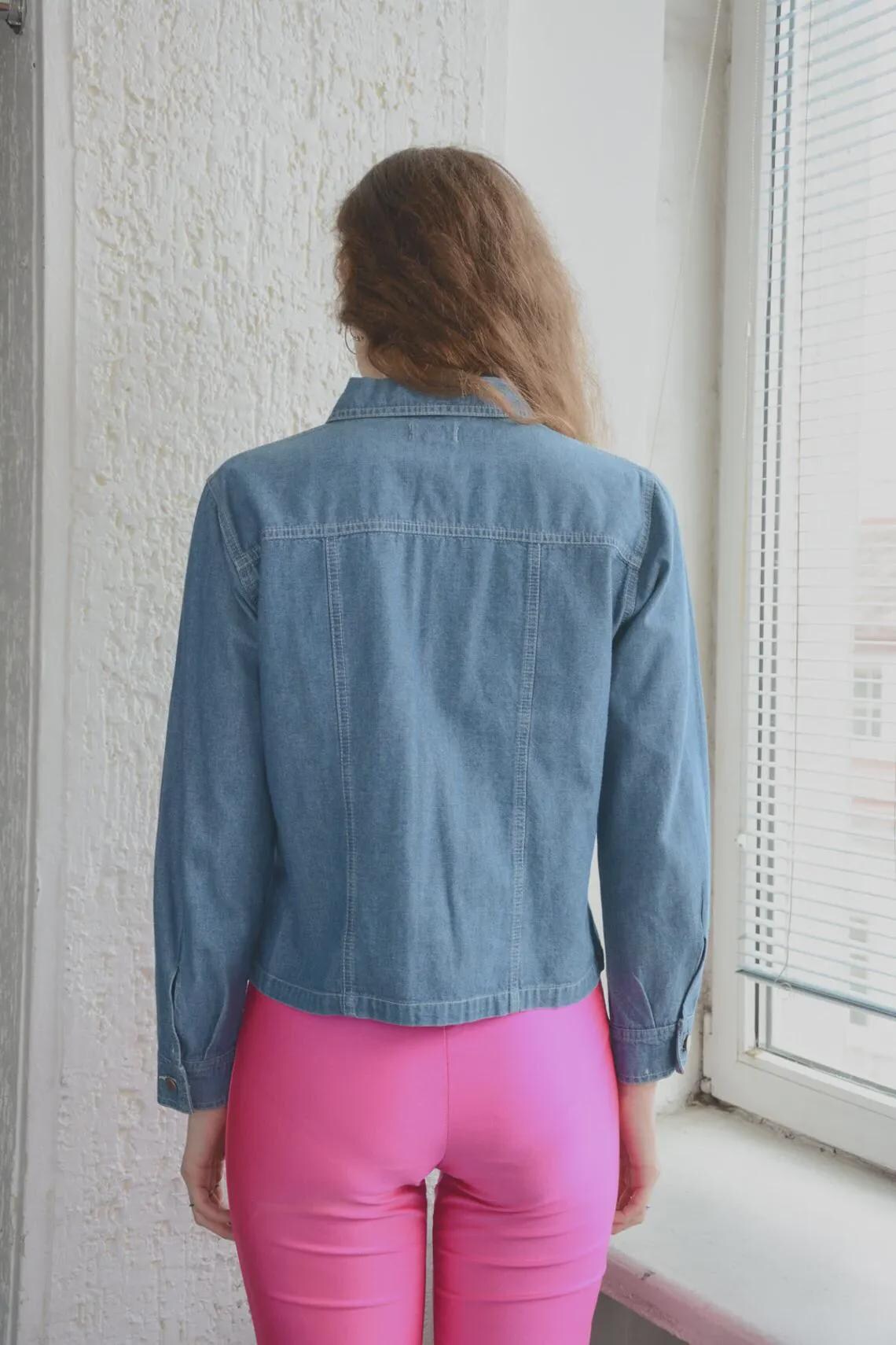 Vintage Blue Thin Denim Jacket | Lightweight Retro Shirt Style UK 10, foto 3 di 5